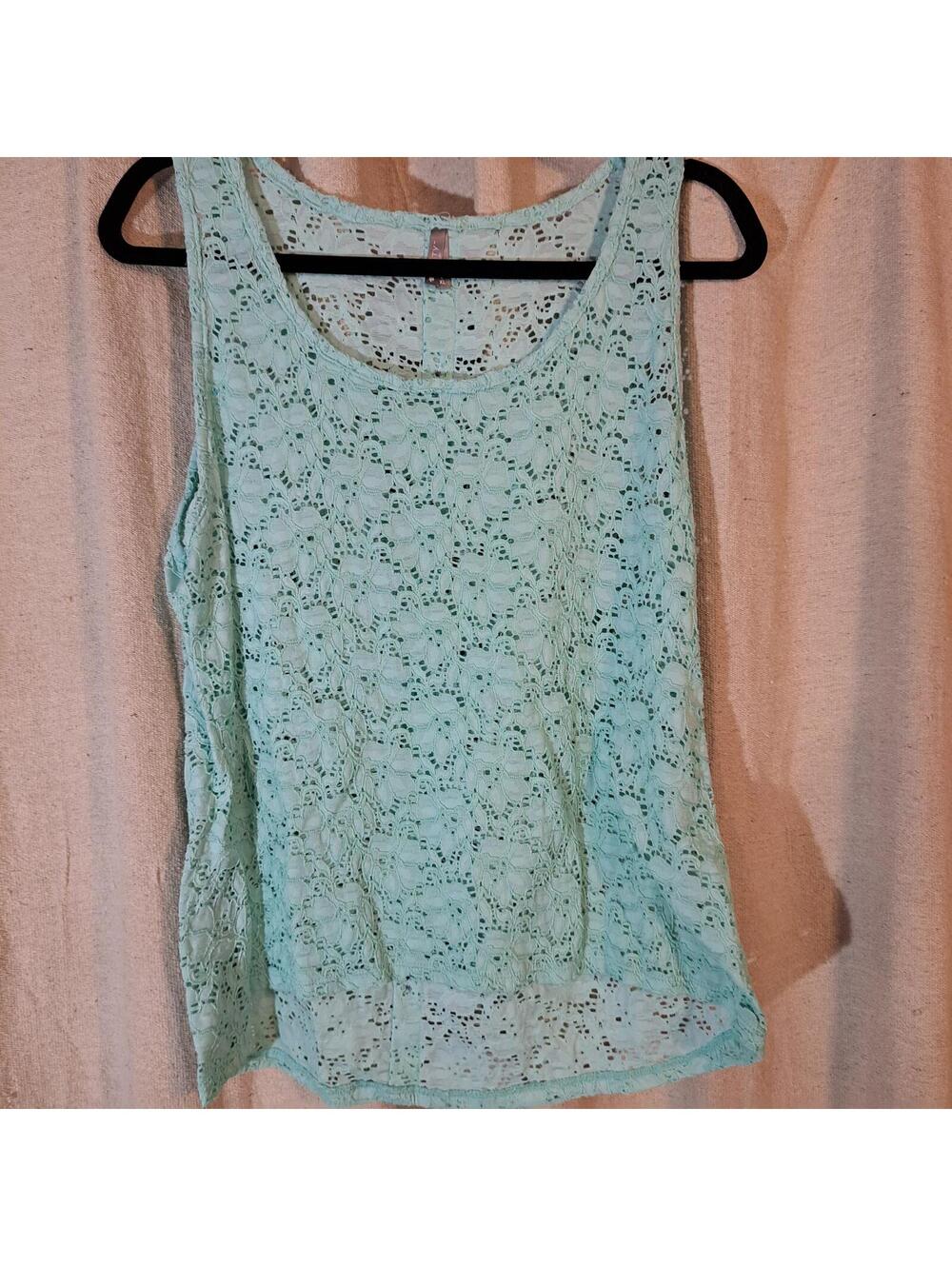 Light Blue Lace Sleeveless Button-Back Top
